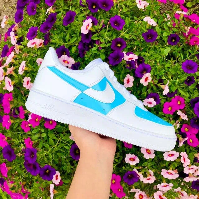 Baby Blue and Pink Custom Air Force 1 Sneakers 3.5 Y / 5 W