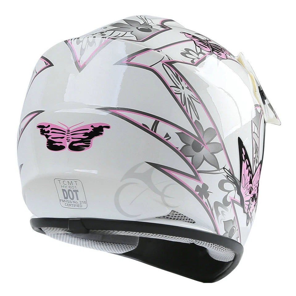 Casco TCMT Juvenil Rosa Mariposa Motocicleta ATVMX Motocross + Gafas + Guantes S ~ XL Foto 3 de 4