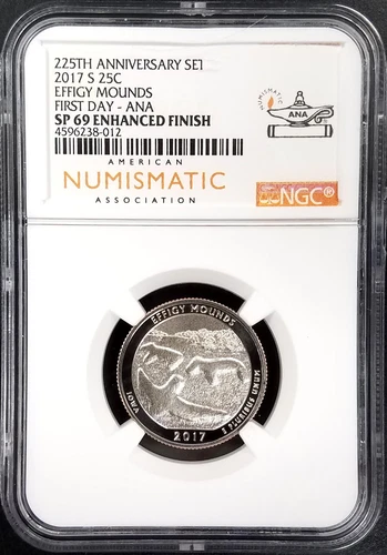 2017 S Effigy Mounds Quarter, NGC SP 69 Enhanced Finish, First Day-ANA!