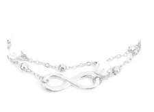 Silver Infinity Charm Tiered Layered Anklet Beaded Adjustable Ankle Bracelet
