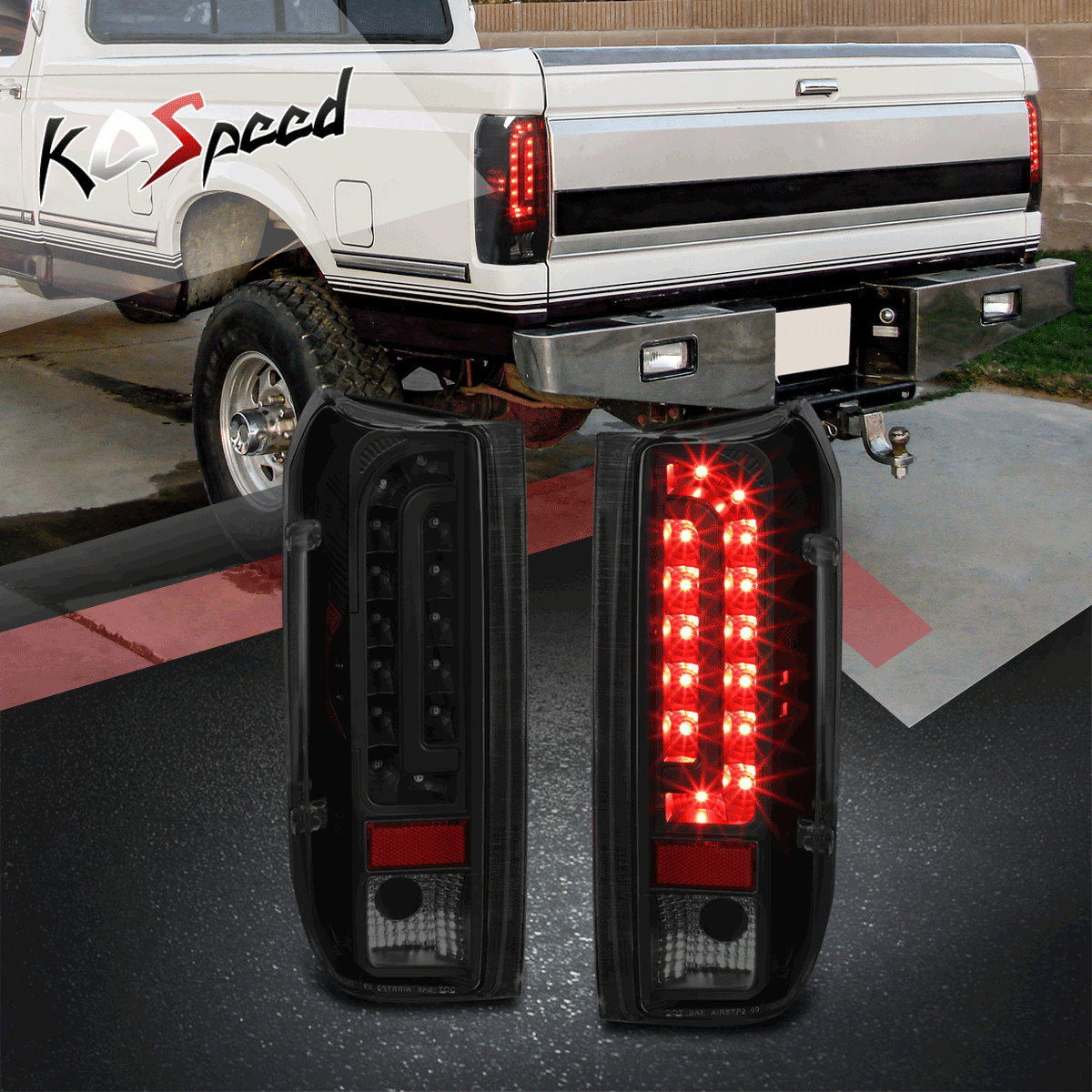 Smoked LED Tail Lights For 1990-1997 Ford F150 F250 F350 Bronco - Full LED Rear Brake Lamp Assemblies