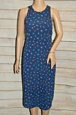 NWT BONGO M NAVY BLUE FLORAL LACE OPEN BACK CUT OUT HIGH NECK STRETCH TANK DRESS