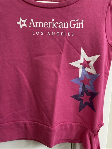 American Girl Los Angeles Pink Shirt Size 6X Side Tie Stars Graphic Glitter SS - Picture 8 of 13