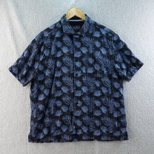 Nat Nast Luxury Originals Silk Men's L Black Blue Leaf Geometric Bowling Preppy