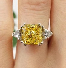 4.50Ct Radiant Natural Yellow Sapphire & Diamond Engagement Ring 950 Platinum