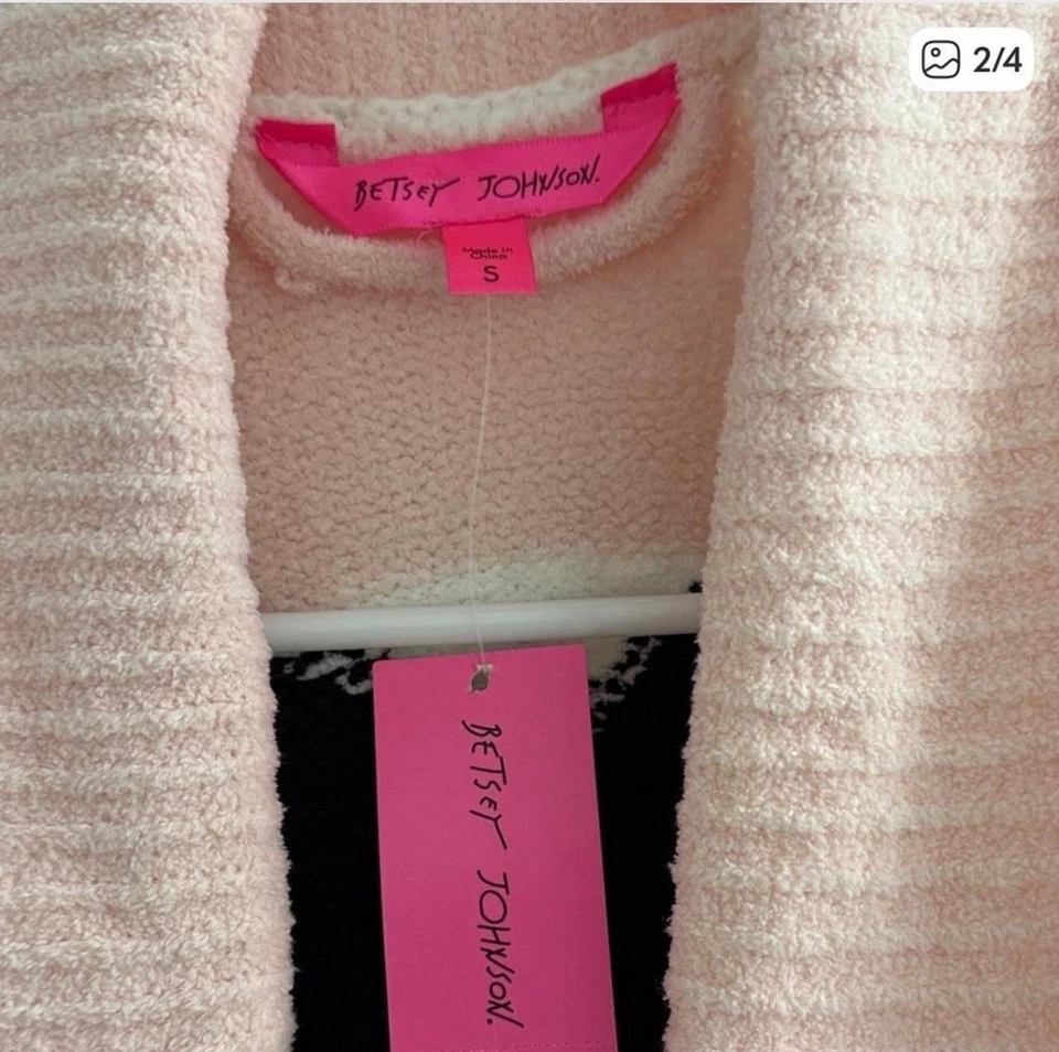 Betsey Johnson Pequeño S Corazón Bata Rosa Blanco Rayas Suéter Chenilla 36" Foto 2 de 4