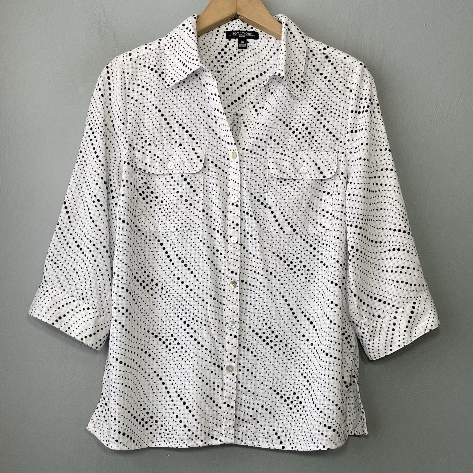 Notations Polka Dot Top Size Petite Medium Black … - image 1