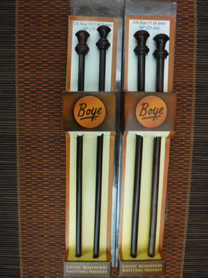 Boye rosewood knitting needles #10.5, 11 two sets NEW