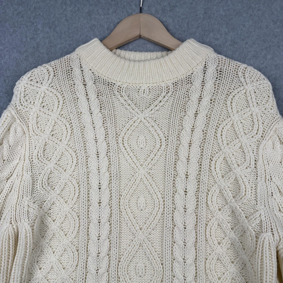 Vintage Puritan Sweater Mens Medium Cream Cable Knit Fisherman Aran Crewneck 90s - Image 2 of 4