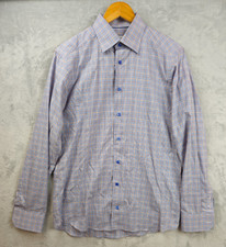 Eton Blue Gingham Windowpane Cotton Slim Fit Button-Up Dress Shirt Medium