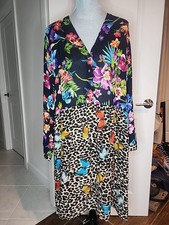 Johnny Was Shift Dress Jungle Coverup Floral Butterfly Leopard 2XL Button $248