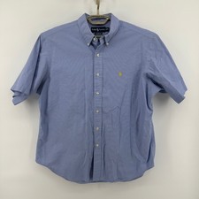Ralph Lauren Men  s XL Short Sleeve Blue Gingham Button Down Shirt Yellow Pony