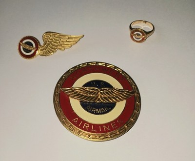 Antique Northwest Airlines Wings Belt Buckle 10k Ring Set