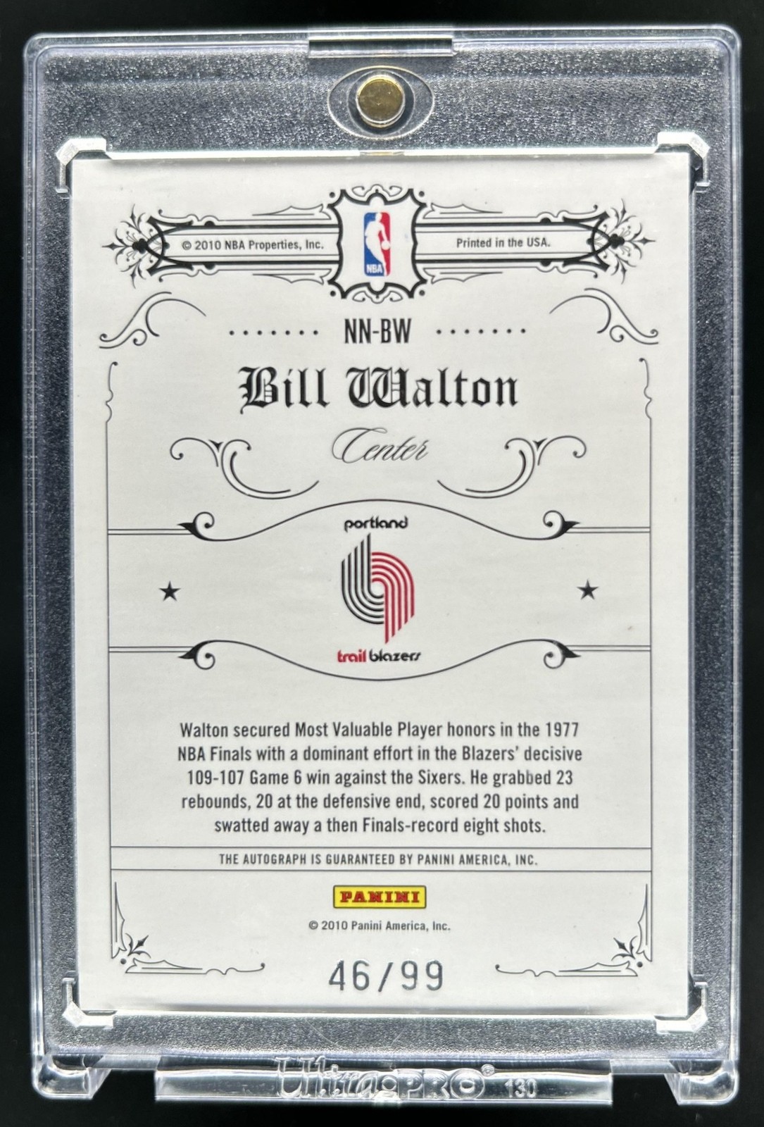 2009-10 National Treasures Bill Walton Notable Nicknames Auto Autograph #/99 view 2