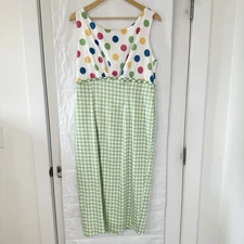Barbie X Unique Vintage Women Dress 2XL Green White 1960s Polkadot Gingham Retro