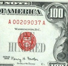 (( 6 DIGIT )) $100 1966 ((AU)) United States Note ((RED SEAL)) ** CURRENCY