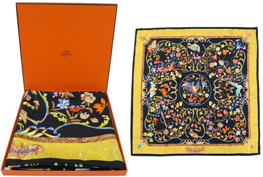 Hermes Scarf Carre 90 Pierres D' Orient Et Occident Stones   Western Artwork Bla