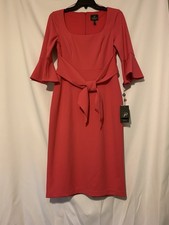 Adrianna Papell Women's Pink Front Tie Square Neck Bell Sleeve Dress Size 4