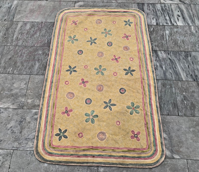 French Aubusson Needlepoint Rug 3x5 Ft Handmade Chain Stitch Floral Area Rug