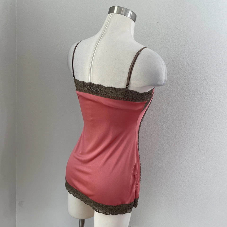 Camiseta sin mangas Y2K Vintage The Limited para mujer XS rosa satinado encaje cami años 2000 Foto 4 de 4