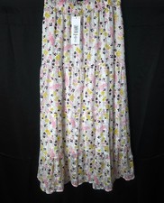 Per Una Tiered Maxi Skirt  White Floral Pink Yellow Boho Cottagecore Peasant NWT