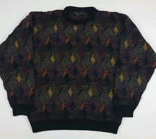 Vintage 90s Protege Collection Multicolor Pattern Knit Sweater Unique USA Made