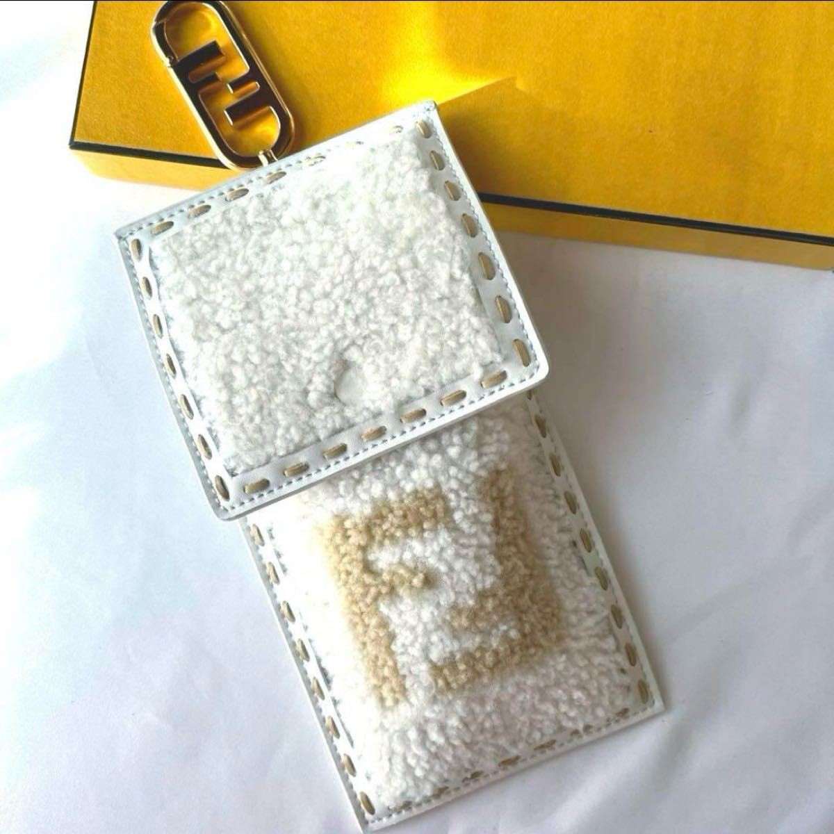 RARE FENDI Mini Pouch in White Mouton Fur