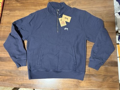 STÜSSY Overdyed Stock Logo Mock Neck Navy Quarter Zip Men's Size