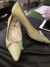 Prada Yellow Patent Leather Bow Tassel Kitten Heel Pointed-toe 8 38 Donna Cipria