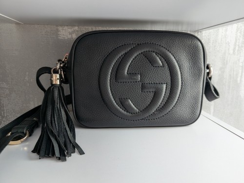 Gucci Soho Disco Black Leather Shoulder Bag Tassel Crossbody Pochette 308364