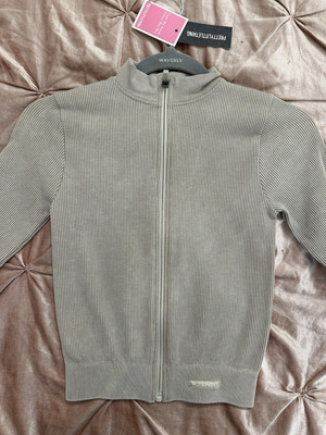 PLT Oatmeal Acid Wash Seamless Ribbed Zip Up Cropped Sports Jacket Size S