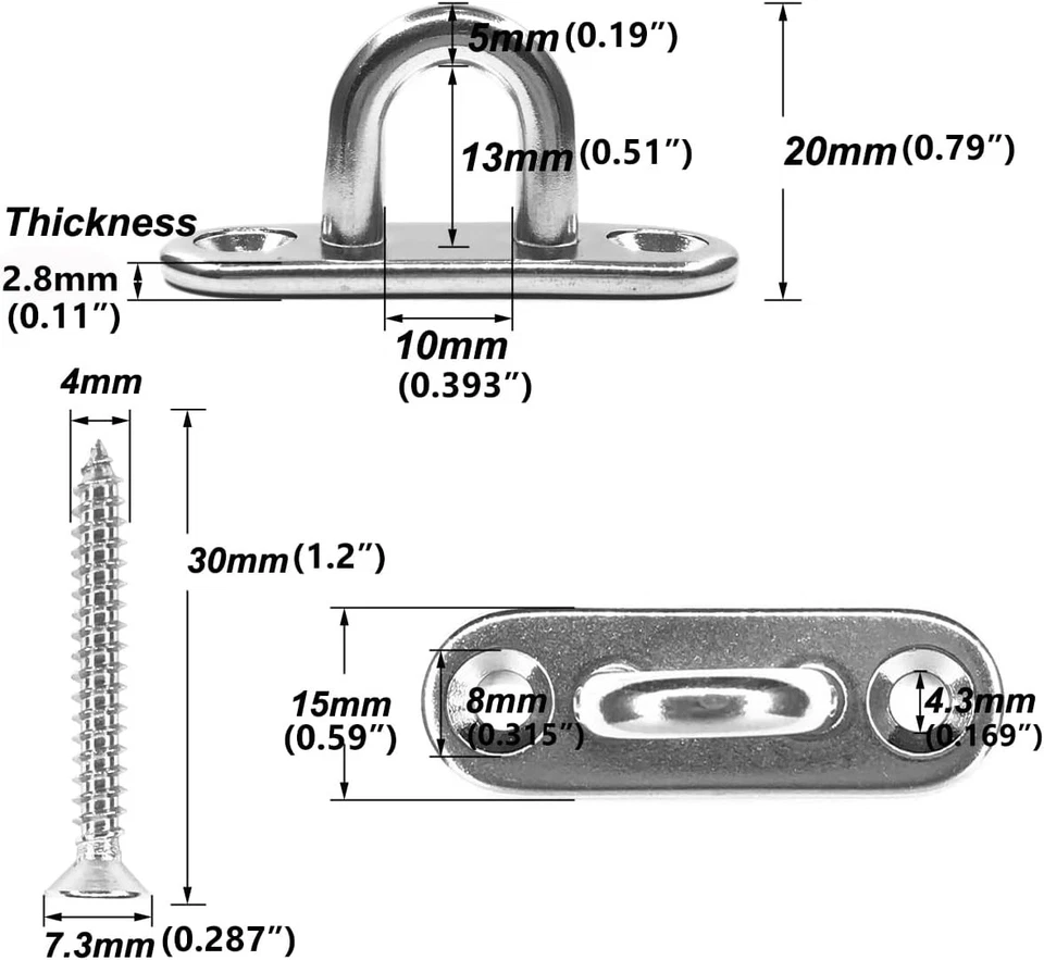 12件装不锈钢垫眼板U钩1.8英寸环钩吊钩Sc — 第 2/4 张图片