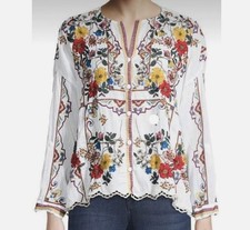 Johnny Was Cabo Floral Embroidered Button Front Blouse Top Size M 310