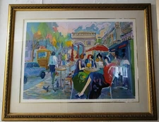 Isaac Maimon Bus Stop Cafe Serigraph on Paper Friend Landscape Art