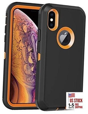 for iPhone Xs Max Case, with Built in Screen Protector Heavy Duty Drop Orange