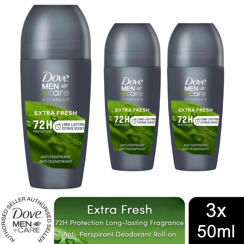 3x Dove Men+Care Extra Fresh 72H Protección Avanzada APS Desodorante Roll-On, 50 ml