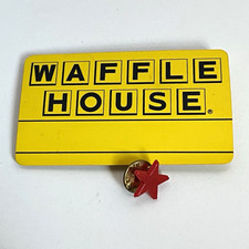 Vintage Y2K Waffle House Name Tag Badge Pin w/ Red Star, Restaurants Fast Food