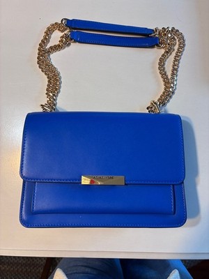Michael Kors Jade Gusset Leather Shoulder Bag Blue Gold Chain Crossbody Shoulder