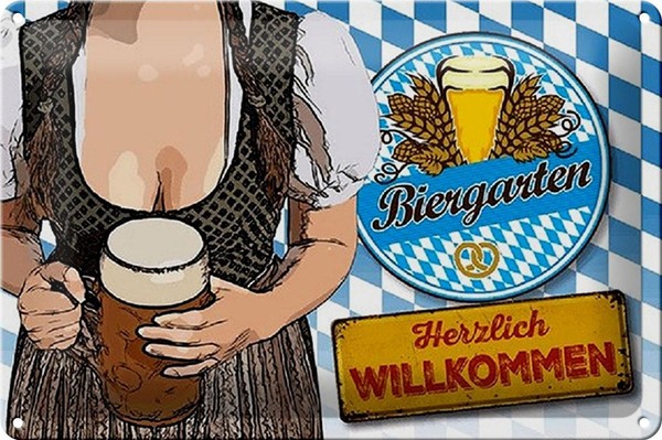 Blechschild Spruch 30X20 Cm Biergarten Willkommen Bayern Deko Schild Tin Sign-image