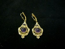 BEAUTIFUL LADIES 14K YELLOW GOLD AMETHYST DANGLE STYLE EARRINGS   7.1G