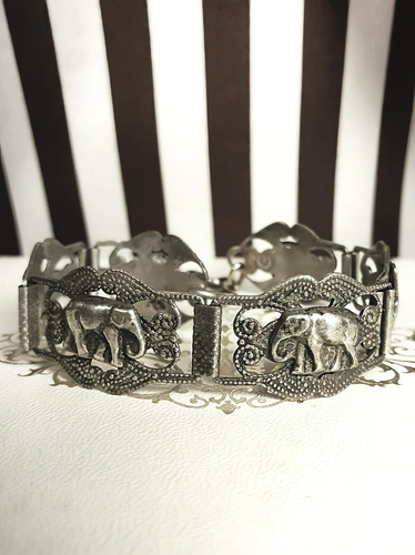 Vintage 1920s Silver Elephant Bracelet Antique Marked Boho Bohemian - 第 1/20 張圖片