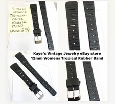 Vintage Womens Tropical Black Rubber Watch Band 12mm 6 3/4  