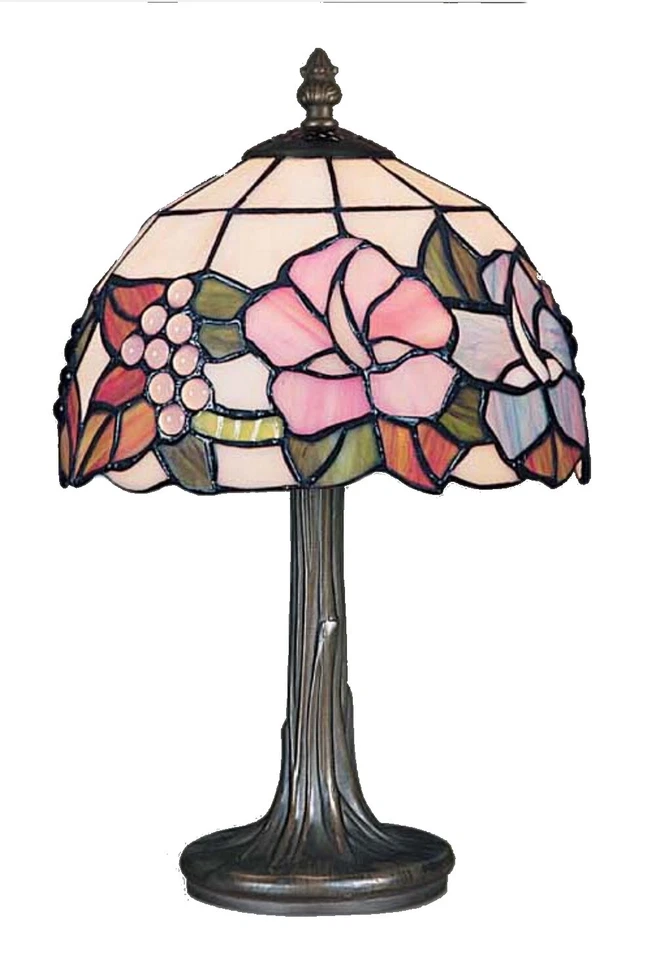 LIGHTING SUPERMARKET Table Lamp Lily Small Tiffany Style Stained Glass with Antique Metal Base