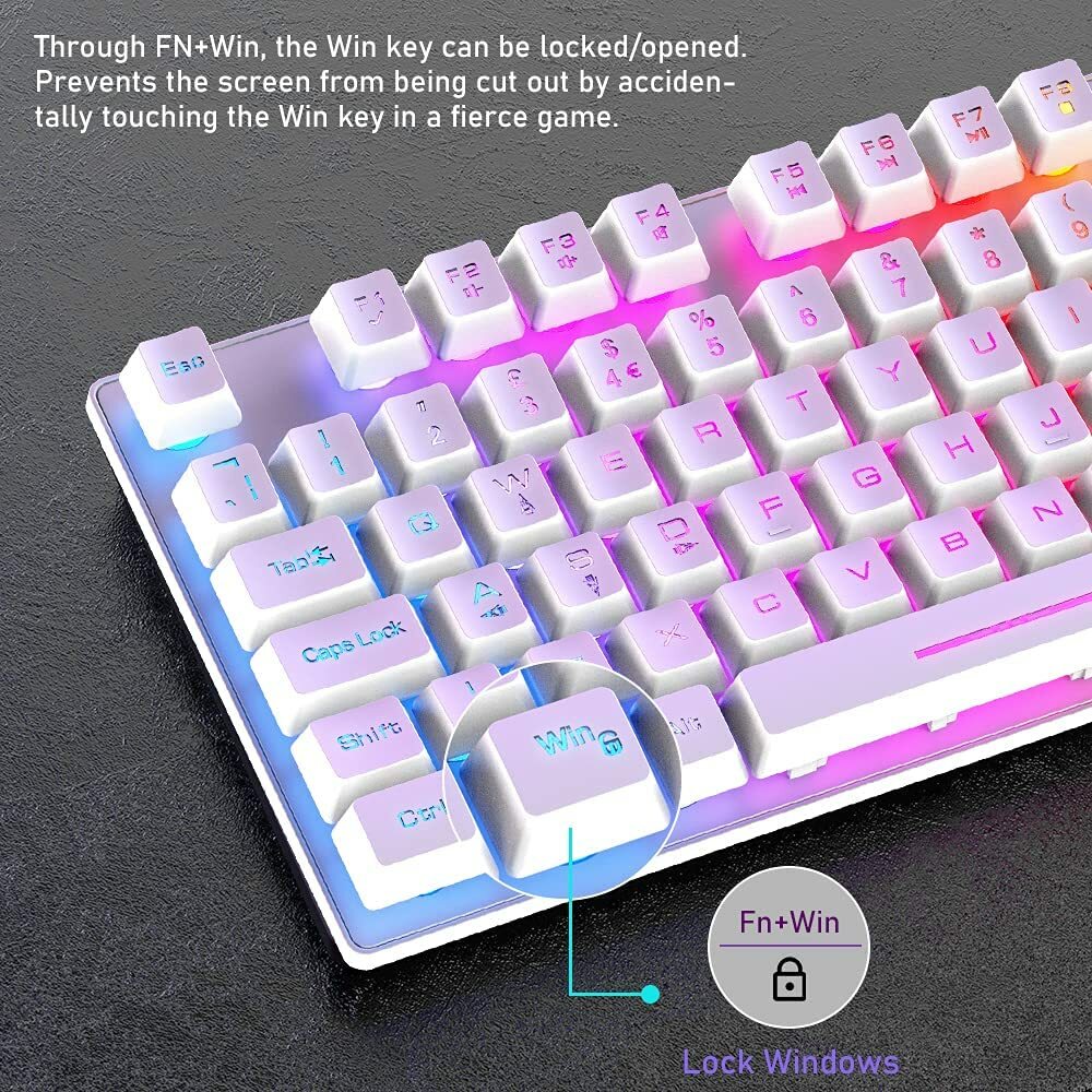 Gaming Keyboard and Mouse Combo 88 Keys Rainbow Backlit Mechanical Feel for  PC