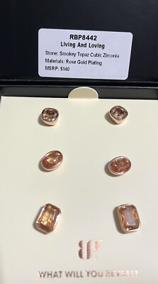 Bomb Party Simply Studs  Living And Loving Smokey Topaz On Rose Gold, New