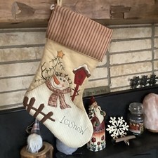 1 Hobby Lobby Cream Christmas Stocking Snowman I    Snow Rustic Country Folk