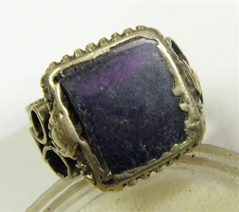 1700s scarce antique Nomad tribal purple stone ring 9.5 sz ethnic dagestan 50677