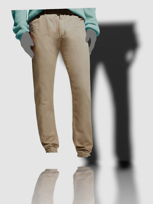 $250 Neiman Marcus Men's Beige Five-Pocket Straight-Leg Pants Size 32W 30L