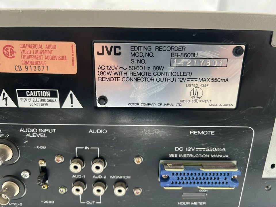 JVC BR-8600U VHS Professional Editing Player Recorder - Image 4 of 4
