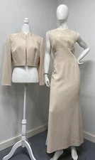 Daymor Couture by Mercedes Ferreira Ivory Silk Maxi Gown and Jacket Beaded Sz 8